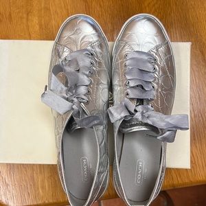 Coach SUZZY silver leather coated sneakers size 10.
